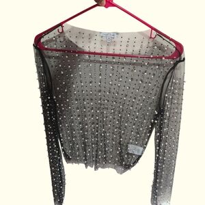 Sheer Black Pearl Beaded Top